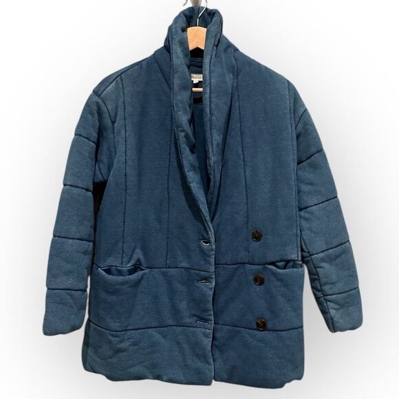 Madewell Indigo Terry Sweatshirt Puffer Coat Size XXS - Picture 6 of 11
